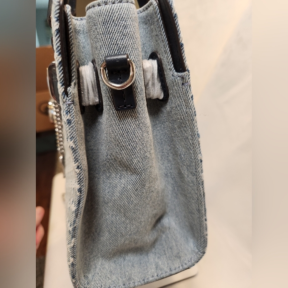 Michael Kors Hamilton Small Logo Embossed Washed Denim Satchel - Picture 5 of 13